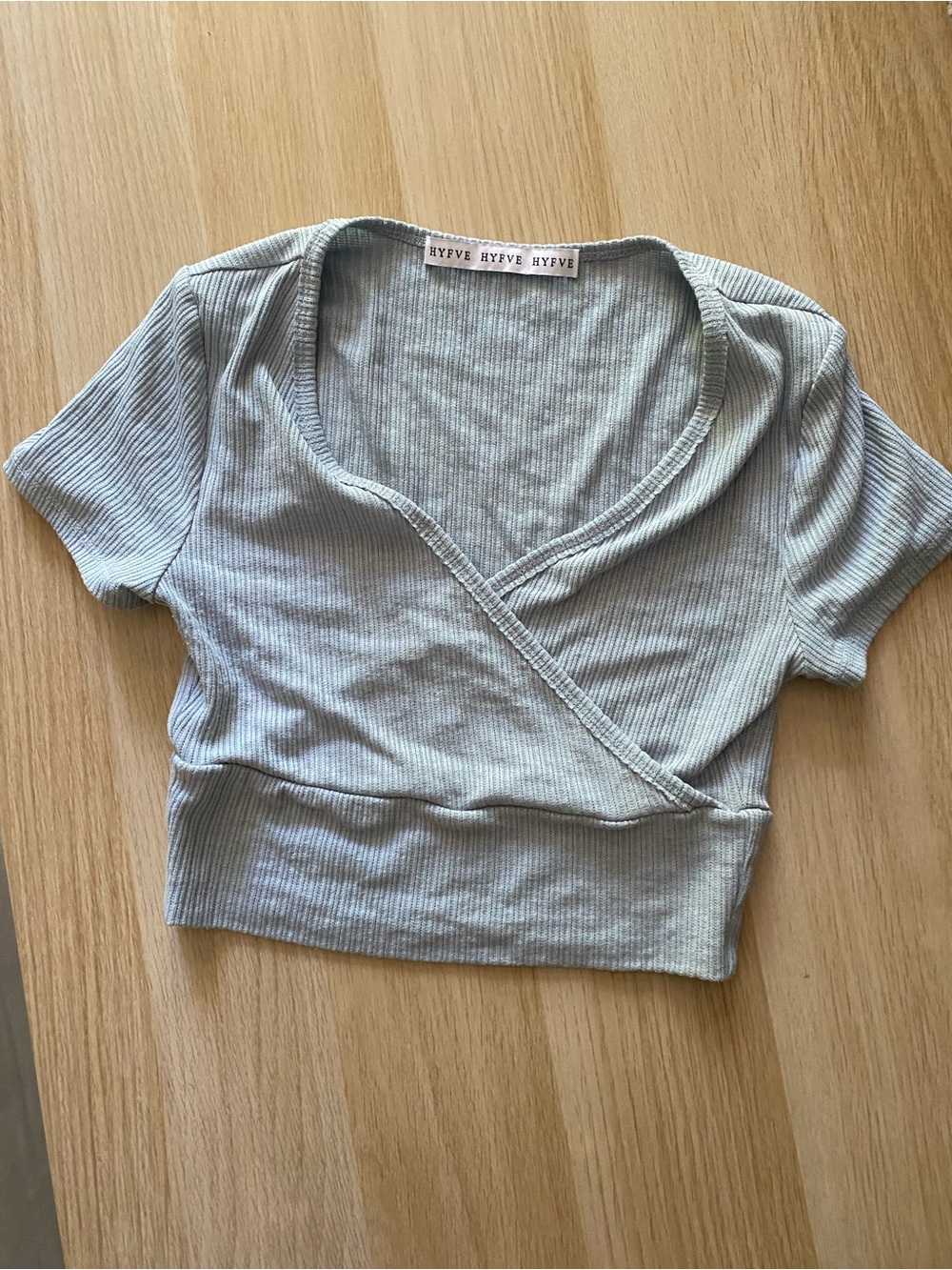 Ribbed Short Sleeve Crop Top in Light Blue
